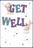 Overflowing with joyful optimism and comforting warmth, this illustrated get well card feels tailor-made for someone in Battersea needing an uplifting gesture. Two endearing companions-a honey-brown teddy bear and a playful, floppy-eared pup-stand proudly, each holding sky-bright, oversized letters that spell 'Get Well.' The bold, cheerful colours of indigo and teal leap from a creamy background, while star-like bursts in blues and purples scatter gently across the scene, infusing it with hope and playfulness reminiscent of evenings spent along Battersea Bridge. The fine details-the inviting softness of the bear's plush fur, the velvety touch implied in the puppy's ears-create a tactile sense of comfort, echoing the thoughtful touch you'd expect in a bouquet hand-delivered by a trusted local florist. Altogether, this card extends more than just a wish for recovery: it offers a heartfelt embrace, radiating comfort, friendship, and the supportive spirit found throughout Battersea.